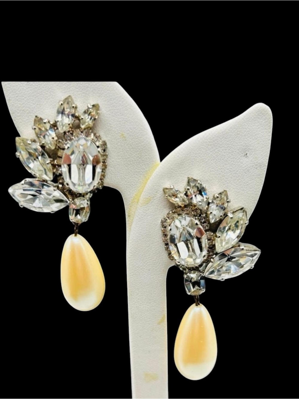 Dramatic Vintage Faux Pearl Drop Rhinestone Earrings